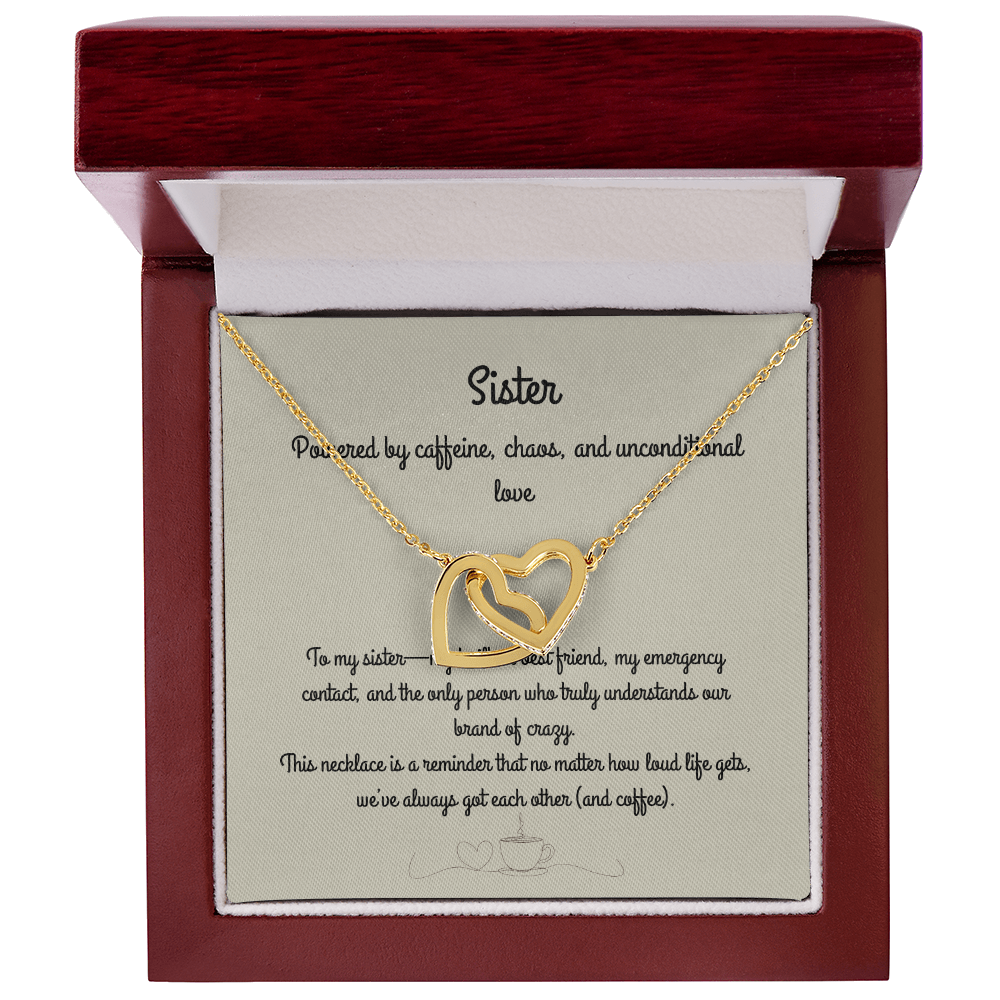 To My Sister – Interlocking Heart Necklace  Built-In Best Friend, Emergency Contact, & Keeper of Our Crazy