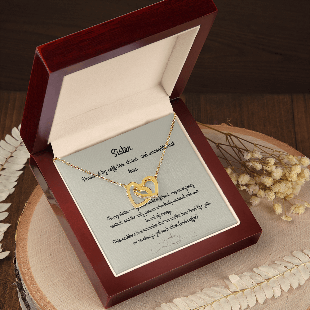 To My Sister – Interlocking Heart Necklace  Built-In Best Friend, Emergency Contact, & Keeper of Our Crazy