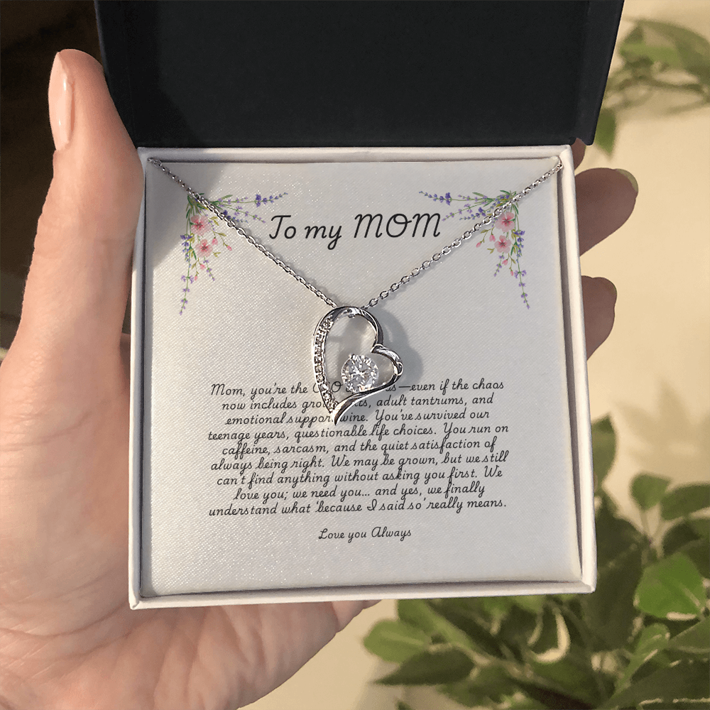 To Mom – Forever Love Necklace  Funny Gift from Grown Kids  CEO of Chaos, Finder of Lost Shoes, Queen of Sarcasm
